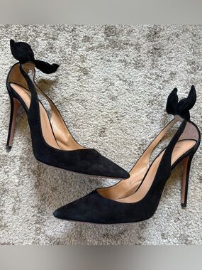 Aquazzura Black Suede Bow Tie Pumps Size 38